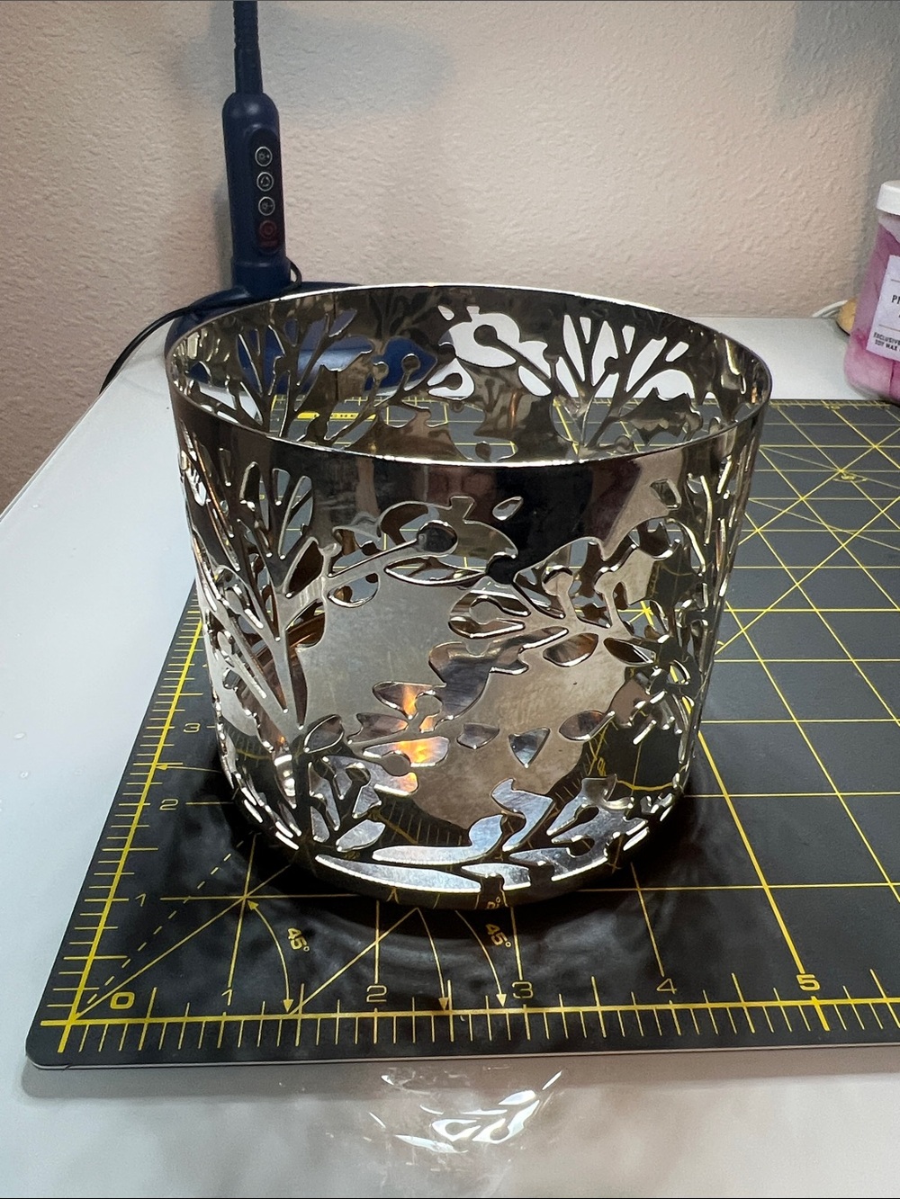Bath & Body Works Silver Floral Cutout Candle Sleeve